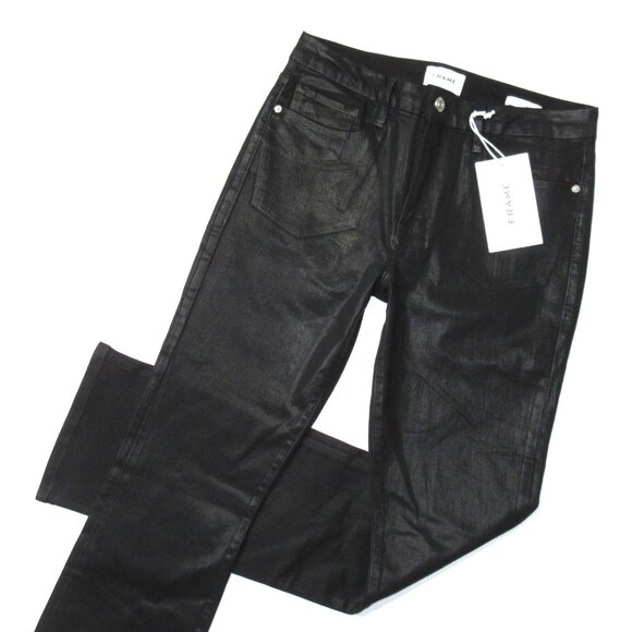 NWT Frame Le Mini Boot in Noir Coated Black Bootcut Stretch Jeans 30 $265 - Picture 5 of 9